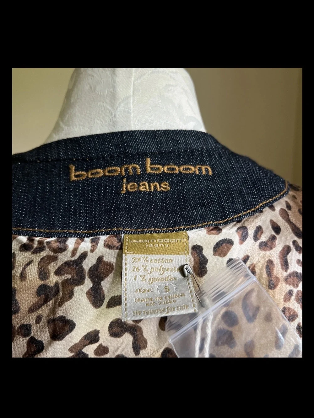 Boom Boom Jeans Double Breasted Dark Denim Swing Jacket Y2K Leopard Button S